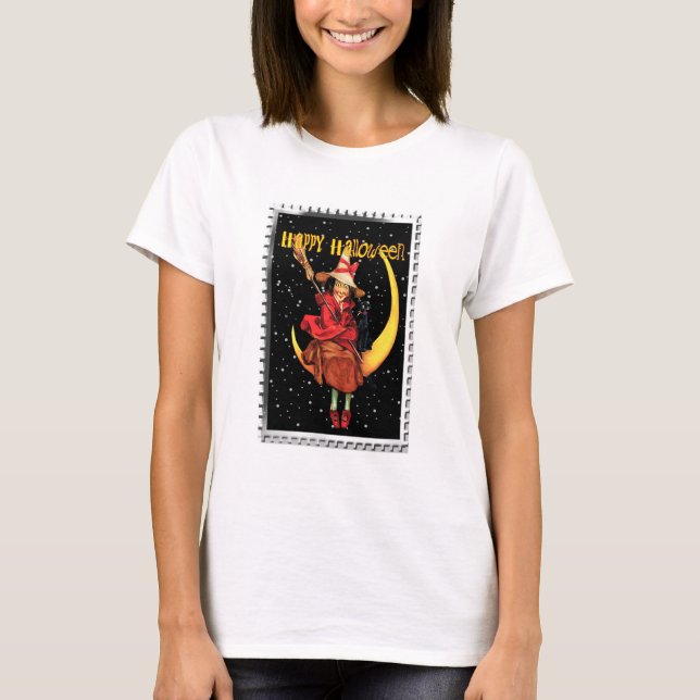 Camiseta Nostálgica Halloween Buena Bruja y su gato (Anverso)