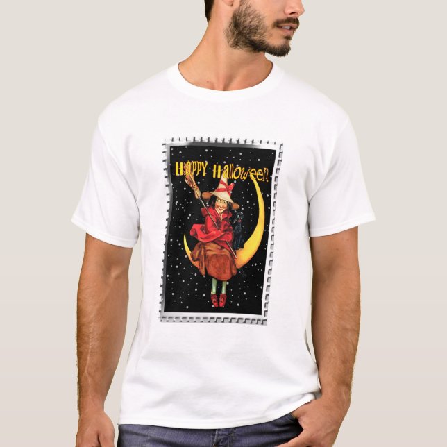 Camiseta Nostálgica Halloween Buena Bruja y su gato (Anverso)