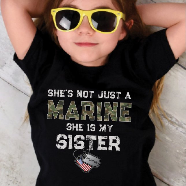 Camiseta Not Just A Marine She's My Sister Custom Military (She's not just a Marine she is my Sister military boot camp graduation kids dog tag name kid's shirt)