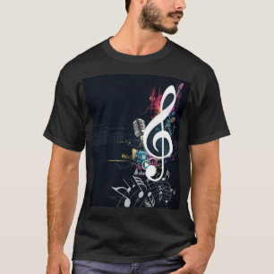 Camiseta Nota de la hendidura, micrófono y notas de la