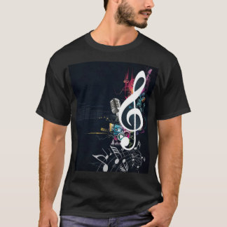 Camiseta Nota de la hendidura, micrófono y notas de la