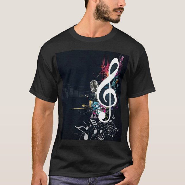 Camiseta Nota de la hendidura, micrófono y notas de la (Anverso)