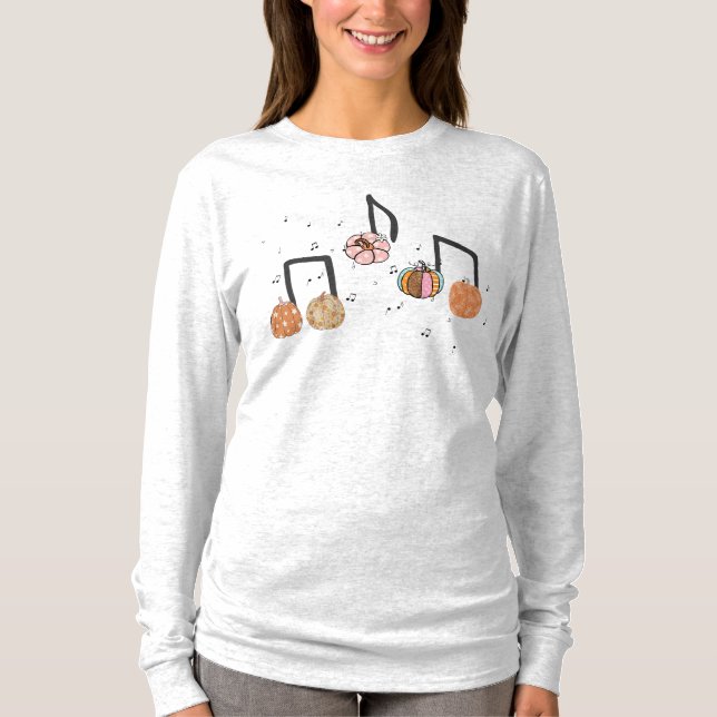 Camiseta Nota de música de calabaza Maestra de música Hallo (Anverso)