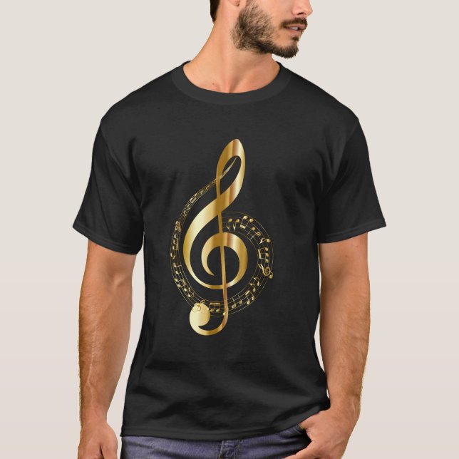 Camiseta Nota de música Símbolo musical Goldtone Treble Cle (Anverso)