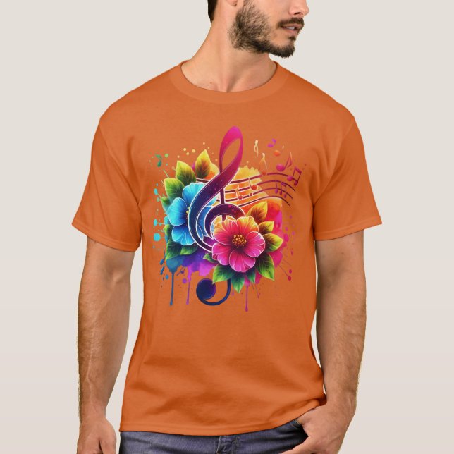 Camiseta Nota musical Flores retro (Anverso)