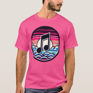 Camiseta Nota Musical Sobre Nubes Estilizadas Y Estética De