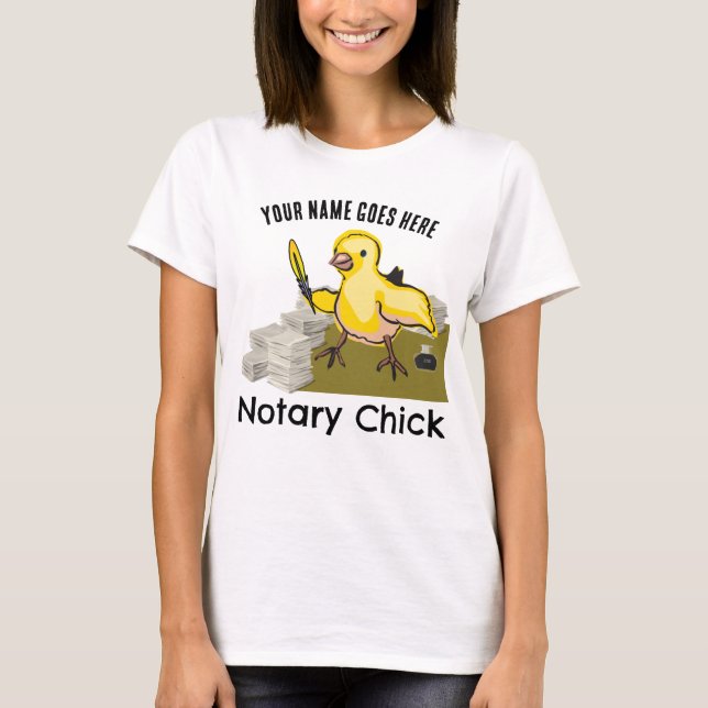 Camiseta Notary Chick Yellow Feather Quill Nombre personali (Anverso)