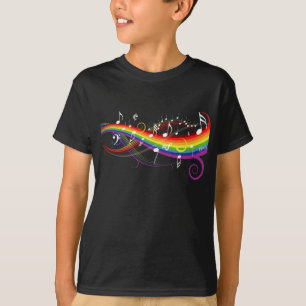Camiseta Notas blancas de la música del arco iris sobre