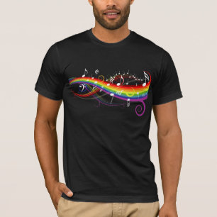 Camiseta Notas blancas de la música del arco iris sobre