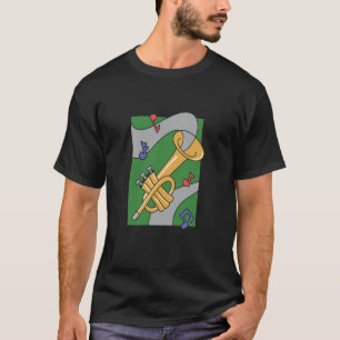 Camiseta notas de instrumentos saxofónicos de música jazz