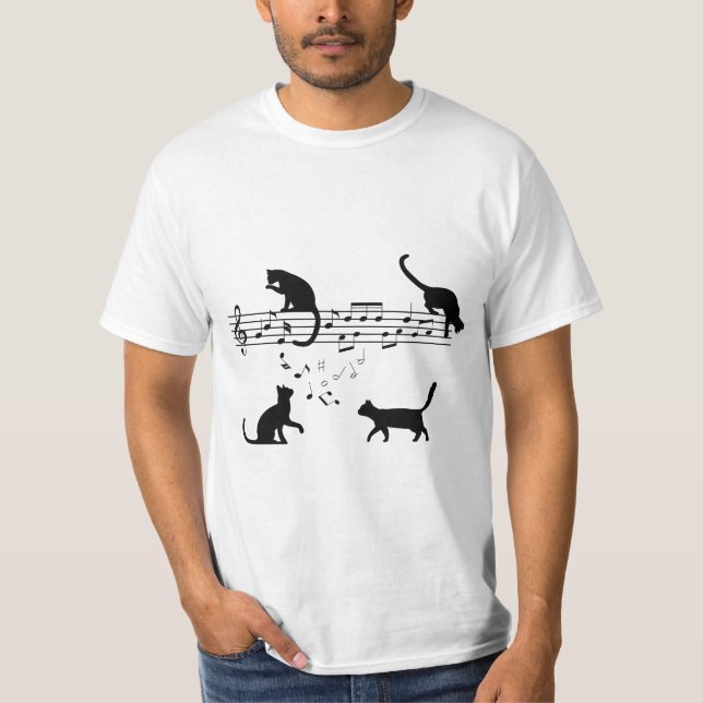Camiseta Notas de música de reproducción de gatos (Anverso)