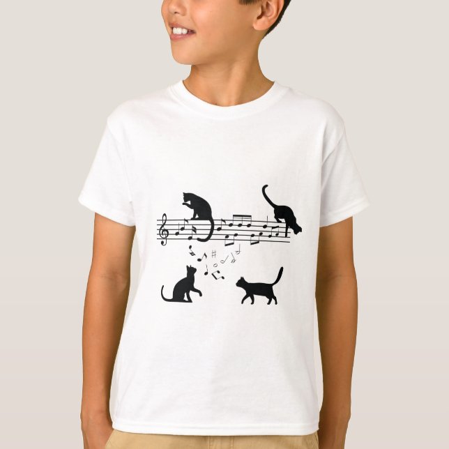 Camiseta Notas de música de reproducción de gatos (Anverso)