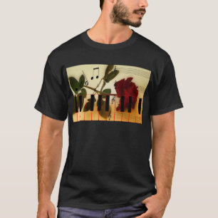 Camiseta Notas de música Teclado Rojo Rosa Blossom Destiny
