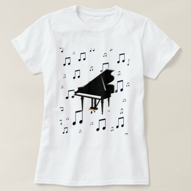 Camiseta Notas del piano de cola y de la música (Diseño del anverso)