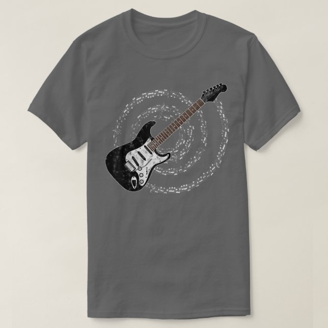 Camiseta Notas musicales de Black Electric Guitar Spiraling (Diseño del anverso)