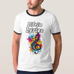 Camiseta Notas musicales de color, tipografía, atuendo musi