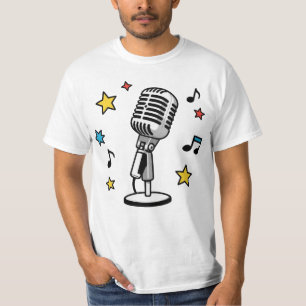 Camiseta Notas Musicales de Micrófono Antiguo Diseño Retro