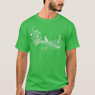 Camiseta Notas Musicales De Música Con Mariposas De Gatos, 