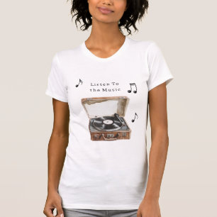 Camiseta Notas musicales de tocadiscos