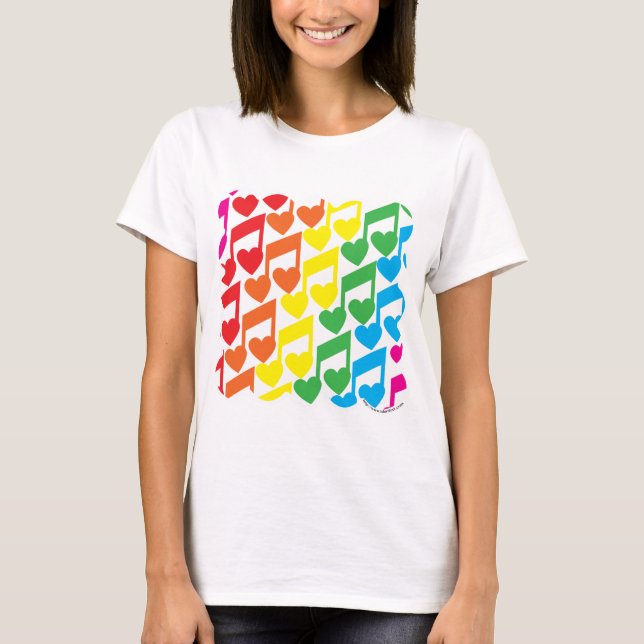 Camiseta Notas musicales del arco iris Patrón retro curado (Anverso)