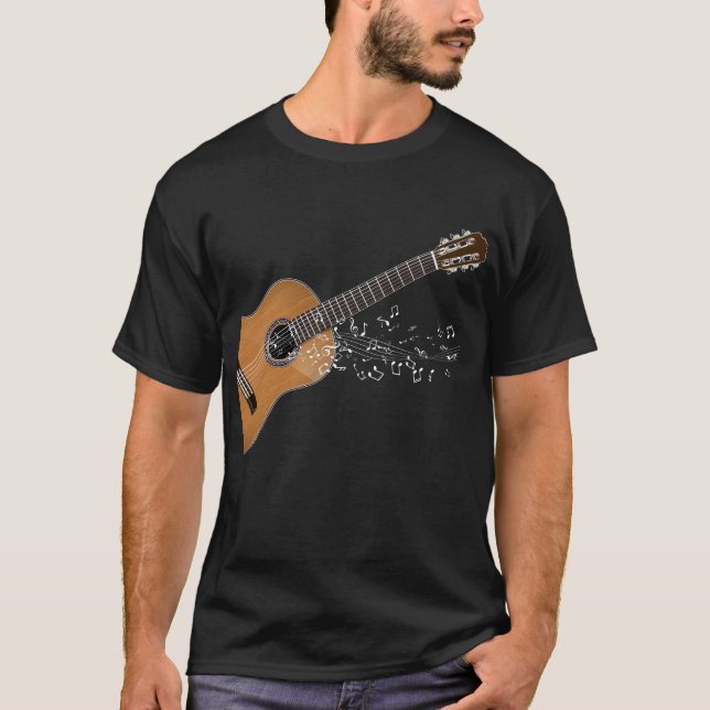 Camiseta Notas musicales gráficas de guitarra acústica vint (Anverso)