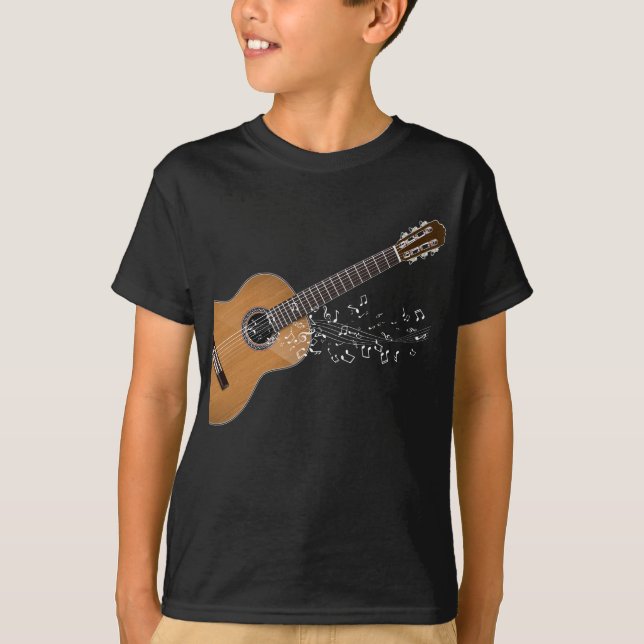 Camiseta Notas musicales gráficas de guitarra acústica vint (Anverso)