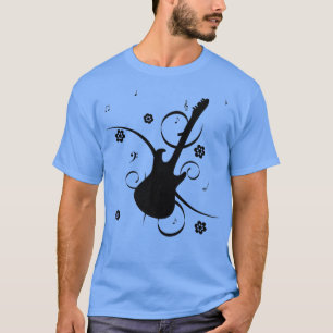 CAMISETA NOTAS MUSICALES GUITARRA SILHOUETTE FLOWERS TREBLE