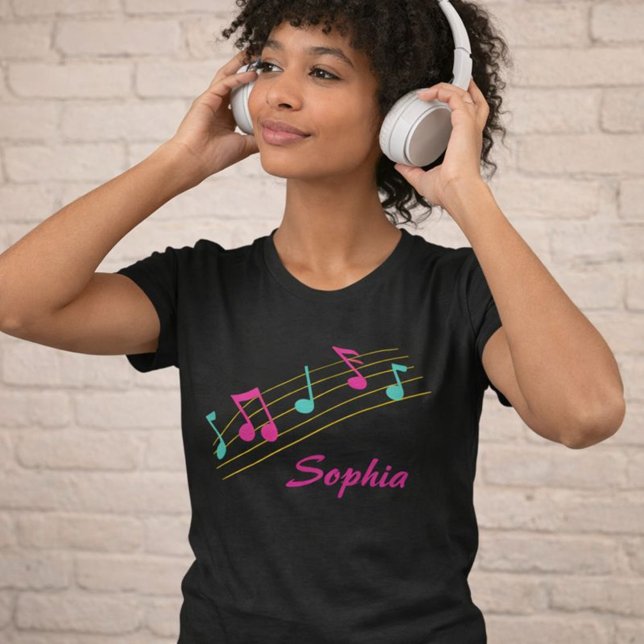 Camiseta Notas musicales negras y rosas (Subido por el creador)