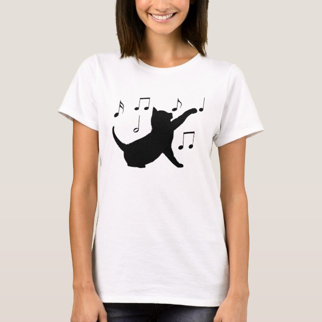 Camiseta Notas musicales y de gato en Silhouette (Anverso)