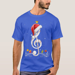 Camiseta Notas Treble Clef Santa Hat Tree Navidad Lights