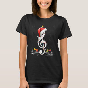 Camiseta Notas Treble Clef Santa Hat Tree Navidad Lights