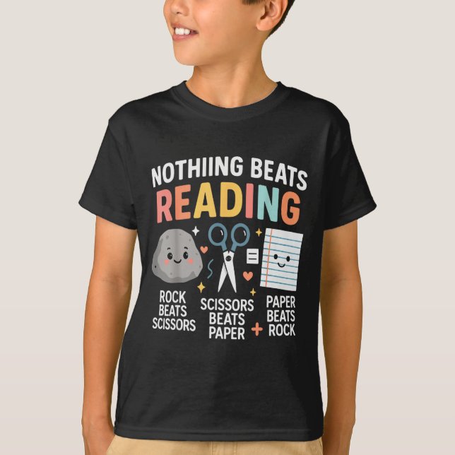 Camiseta Nothing Beats Reading Rock Paper Scissors Funny Bo (Anverso)