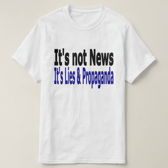 Camiseta Noticias Mentiras y propaganda textos en negro y a (Diseño del anverso)