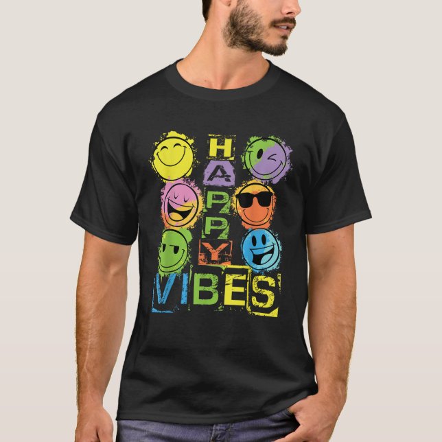 Camiseta Novedad gráfica de Happy Faces Happy Vibes (Anverso)