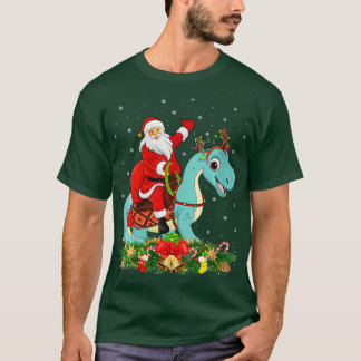 Camiseta Novedosa Santa Riding Brontosaurus Dinosaur Ch