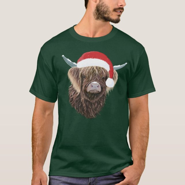 Camiseta Novedosa vaca de Highland vistiendo un sombrero de (Anverso)