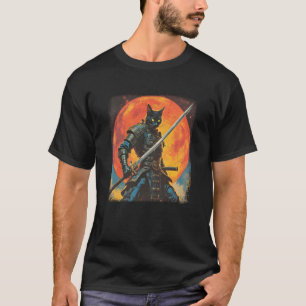 Camiseta Novela Divertida de Arte Japonés Sumi e Gato Samur