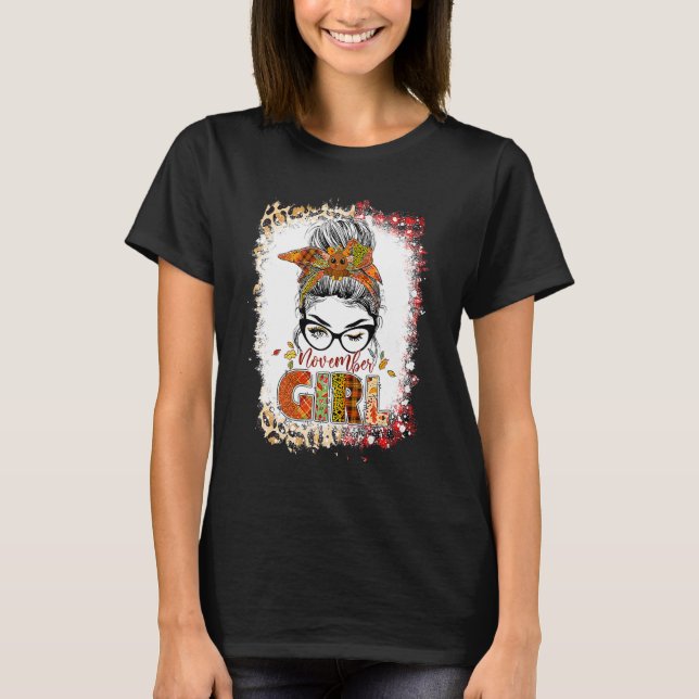 Camiseta November Girl Leopard Messy Bun Hair Turkey Thanks (Anverso)