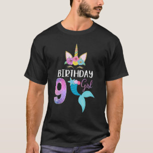 Camiseta Novena Chica de cumpleaños Unicornio Sirena cola 9