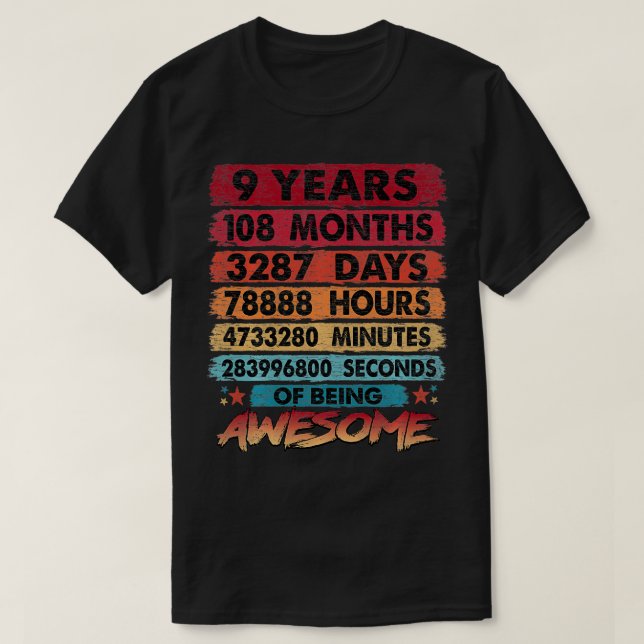 Camiseta Noveno cumpleaños 9 años Vintage 108 meses (Diseño del anverso)