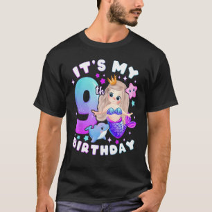 Camiseta Noveno cumpleaños, Chica 9 años, sirena, número 9