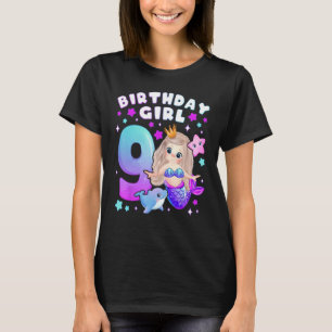 Camiseta Noveno cumpleaños, Chica 9 años, sirena, número 9
