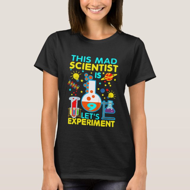 Camiseta Noveno cumpleaños, cientifico loco 9 (Anverso)