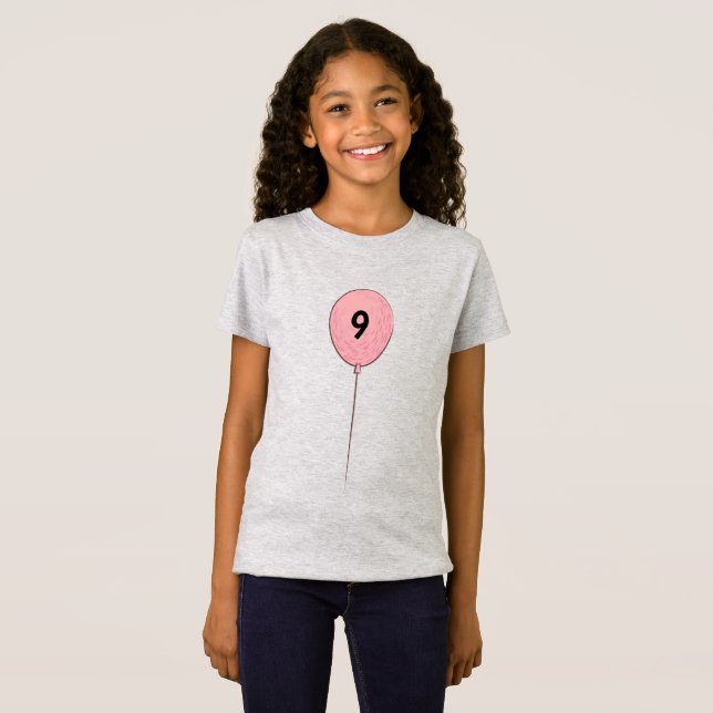 Camiseta Noveno cumpleaños con globo rosa (Anverso completo)