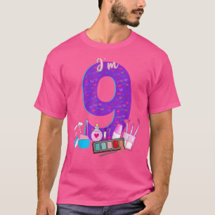 Camiseta Noveno cumpleaños de la niña pequeña maquillaje 9