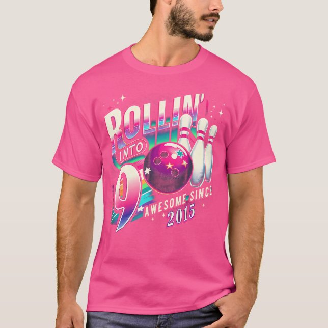 Camiseta Noveno Cumpleaños Del Fiesta De Boliche Rollin' 9 (Anverso)