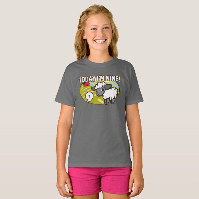 Camiseta Noveno cumpleaños del niño ¡Hoy soy nueve! Cordero (Anverso completo)