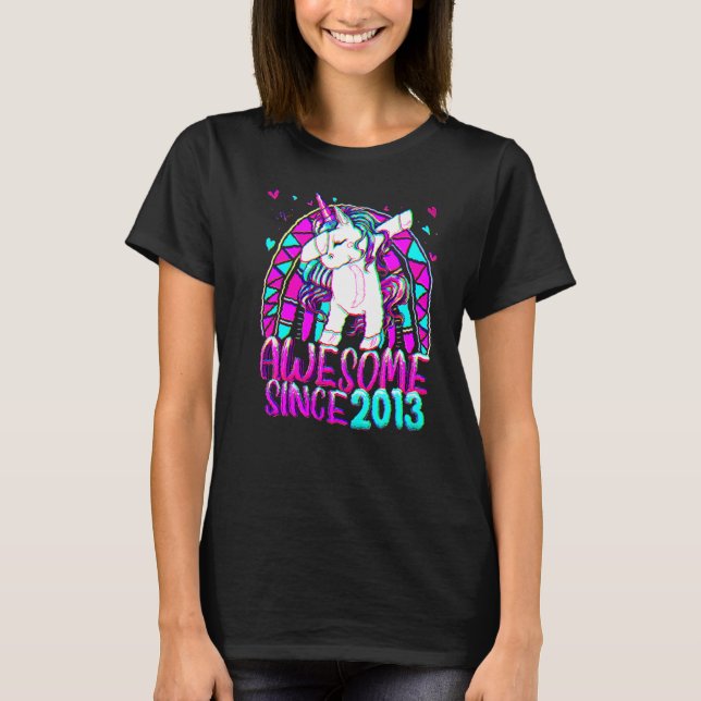Camiseta Noveno cumpleaños Rainbow 9 años Dabbing Unicorn G (Anverso)