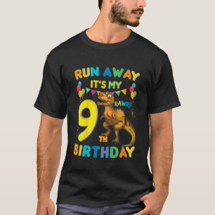 Camiseta Noveno cumpleaños Rex Dinosaurio huye