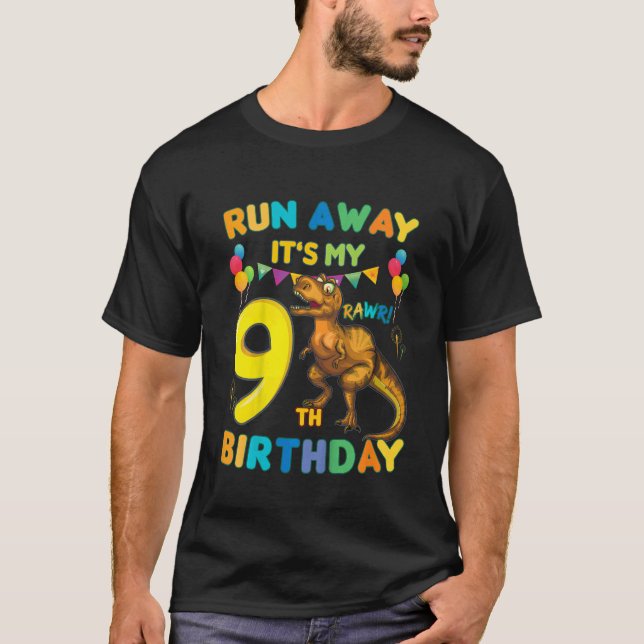 Camiseta Noveno cumpleaños Rex Dinosaurio huye (Anverso)